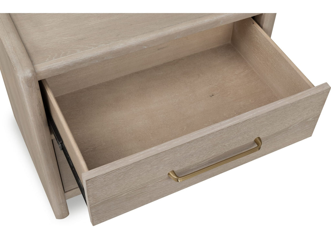 Gardenia Two Drawer Nightstand in Chai — with drawers open