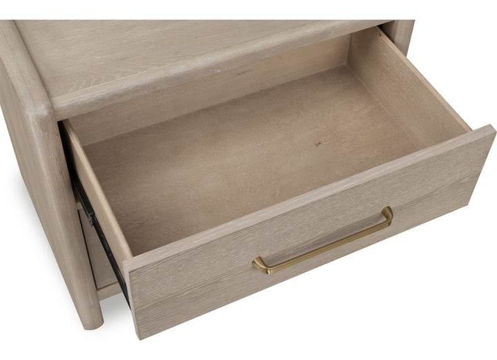 Gardenia Two Drawer Nightstand in Chai — with drawers open