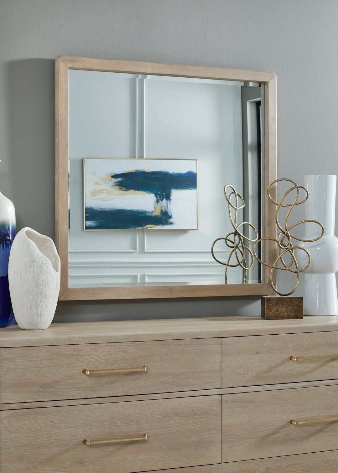Gardenia Wall or Dresser Mirror in Chai — styled on the matching dresser (sold separately)