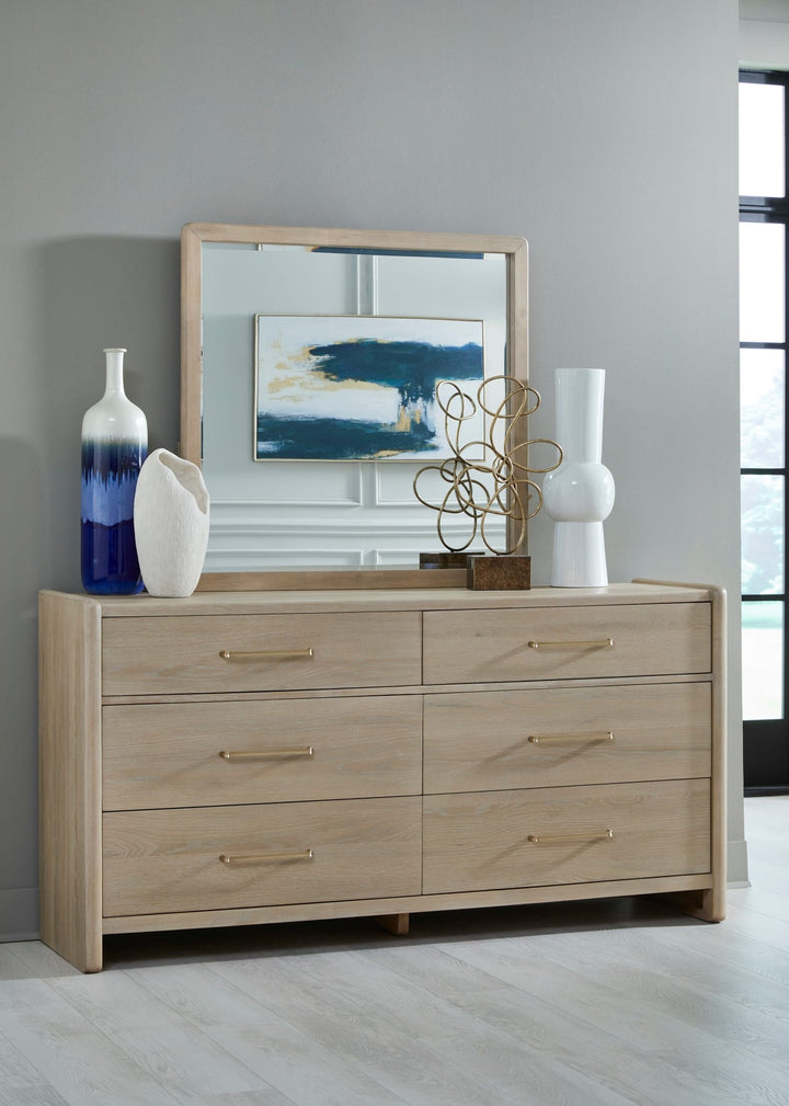 Gardenia Wall or Dresser Mirror in Chai — styled on the matching dresser (sold separately)