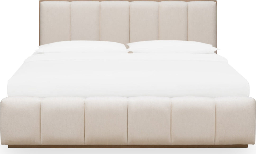 Gardenia Wood Frame Upholstered Platform Bed in Cotton and Chai — white background, front view