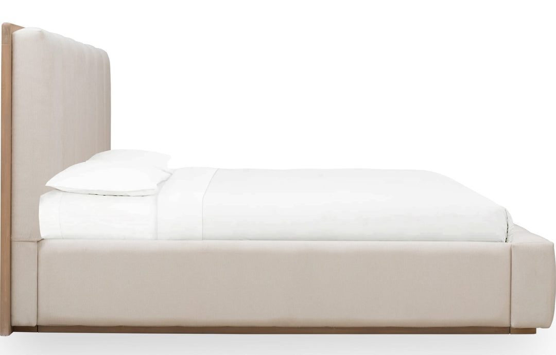 Gardenia Wood Frame Upholstered Platform Bed in Cotton and Chai — white background, side profile