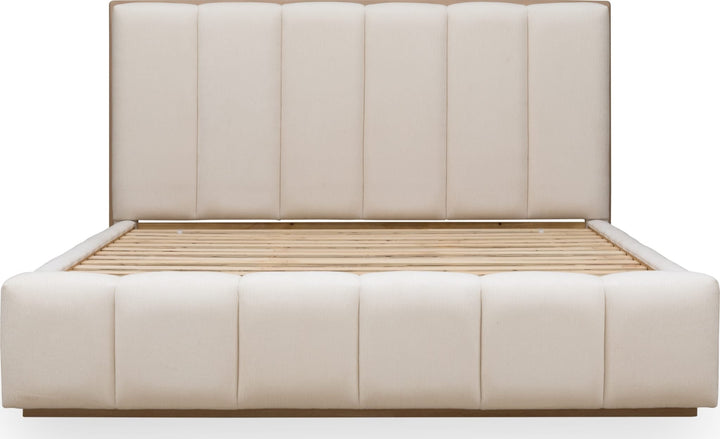 Gardenia Wood Frame Upholstered Platform Bed in Cotton and Chai — front view without mattress