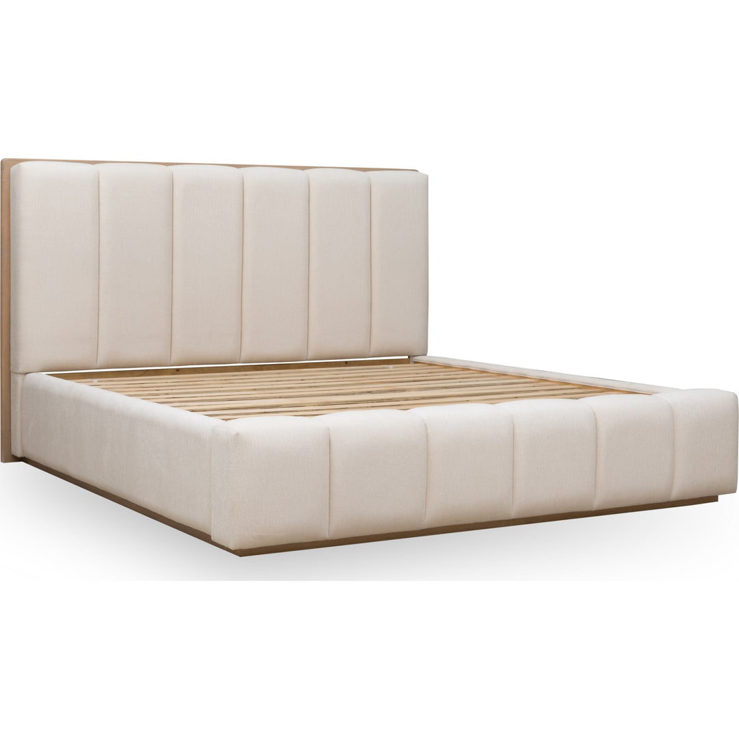 Gardenia Wood Frame Upholstered Platform Bed in Cotton and Chai — angled view without mattress