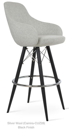 Gazel Arm MW Stool by Soho Concept — silver Camira wool with black legs and chrome footrest, front three-quarter view