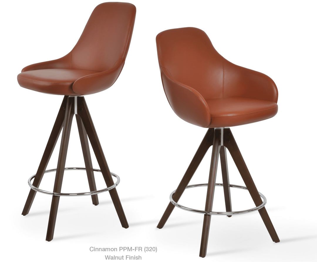 Gazel Arm Pyramid Wood Swivel Stool — angled view | Soho Concept