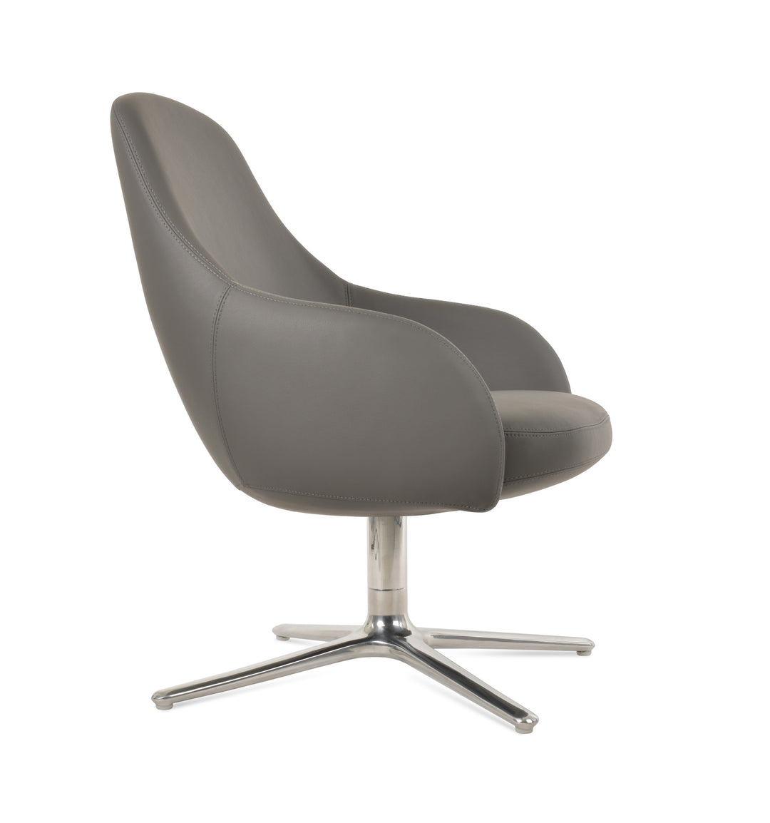 Gazel Lounge Oval Swivel Armchair — grey PPM, polished stainless steel oval memory-swivel base