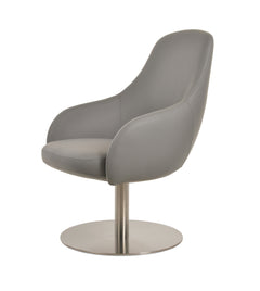 Gazel Lounge Swivel Round Armchair — grey PPM, brushed stainless steel round memory-swivel base