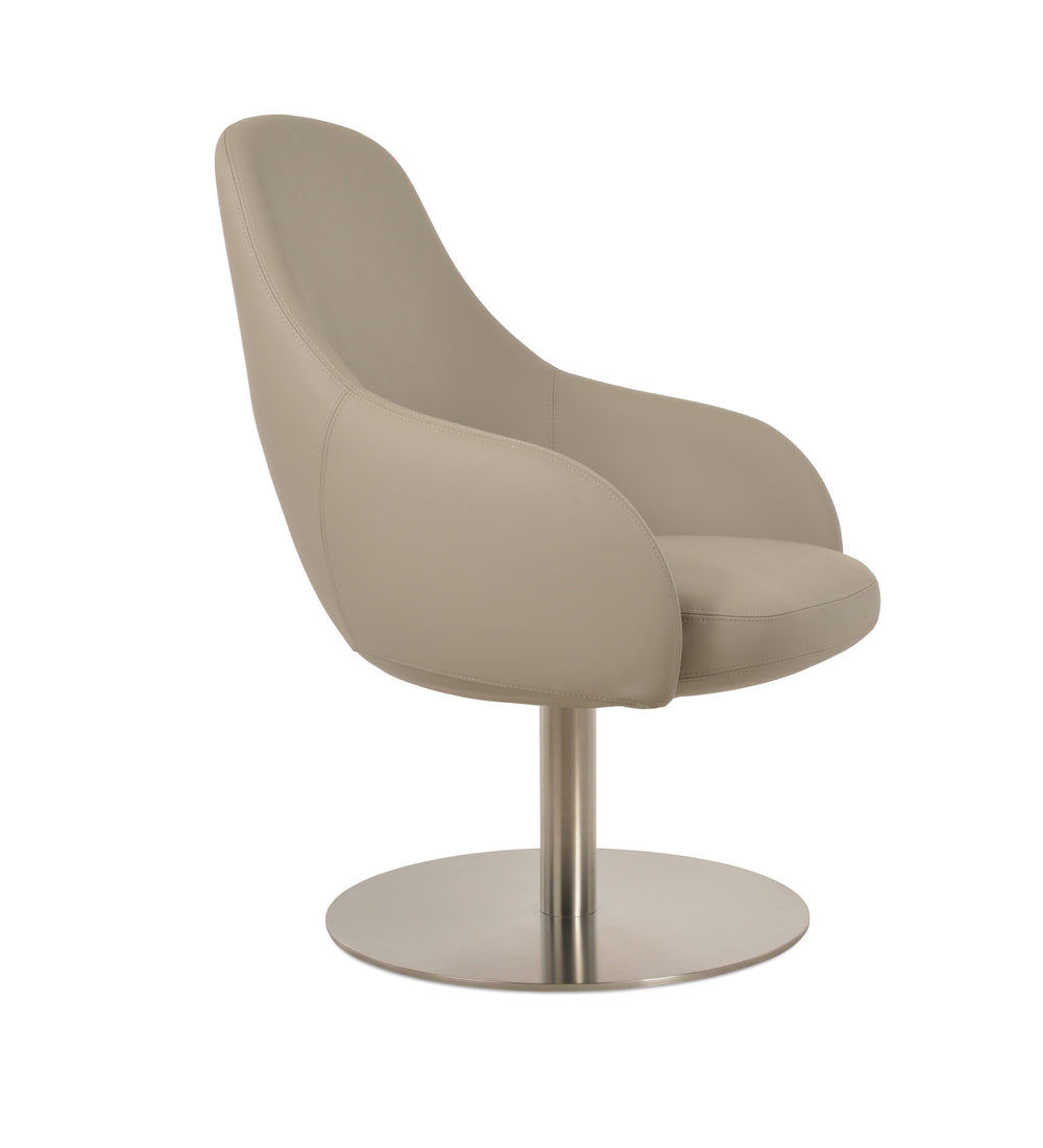 Gazel Lounge Swivel Round Armchair — bone PPM, brushed stainless steel round memory-swivel base