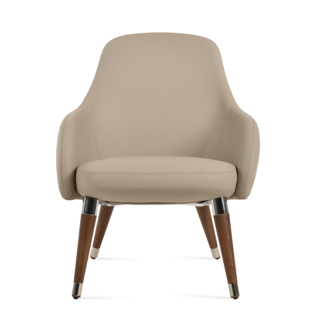 Gazel Lounge Wood Armchair — bone PPM, beech wood walnut finish base with chrome rings