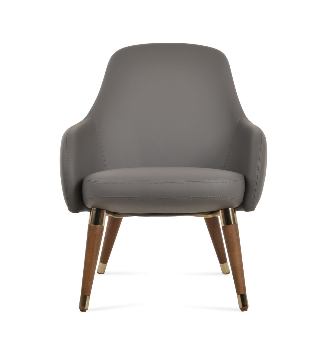 Gazel Lounge Wood Armchair — grey PPM, beech wood walnut finish base with gold rings