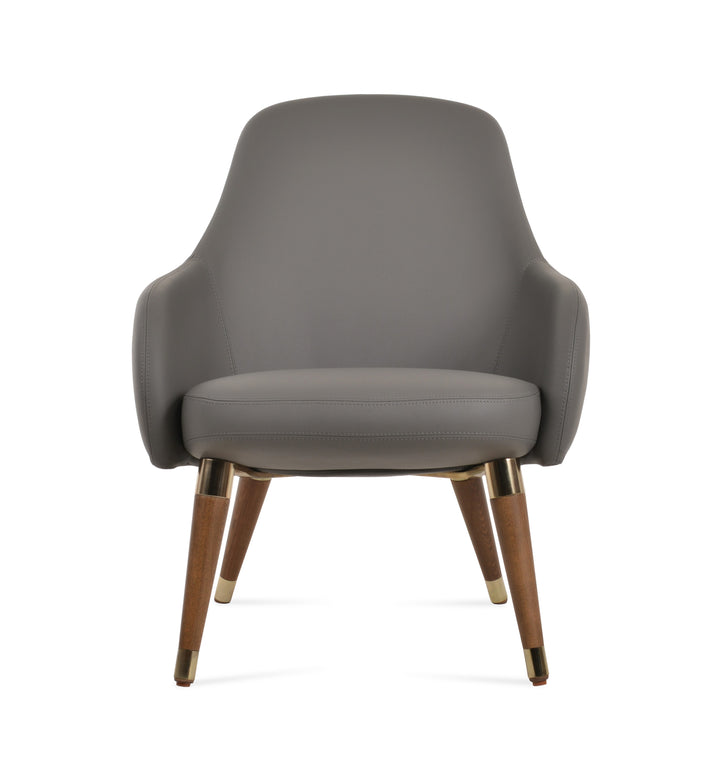 Gazel Lounge Wood Armchair — grey PPM, beech wood walnut finish base with gold rings