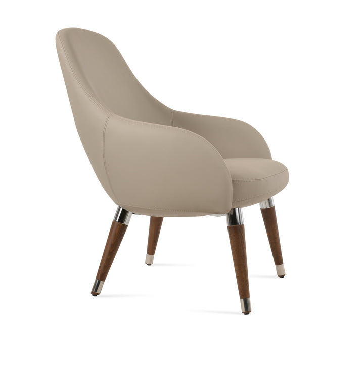 Gazel Lounge Wood Armchair — bone PPM, beech wood walnut finish base with chrome rings