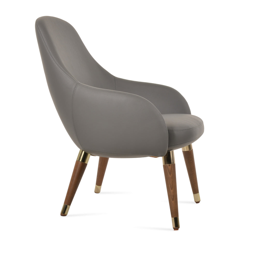 Gazel Lounge Wood Armchair — grey PPM, beech wood walnut finish base with gold rings