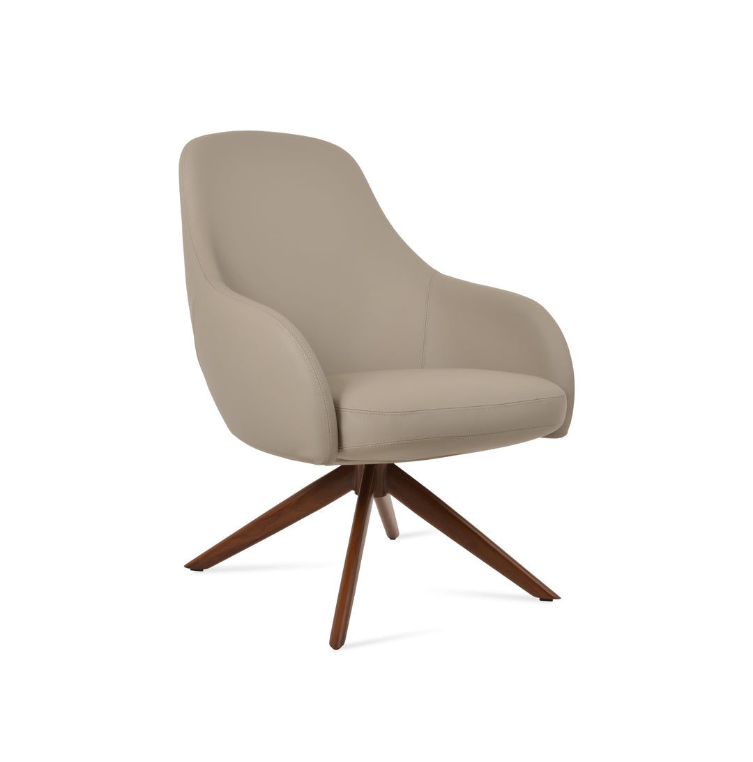 Gazel Sword Swivel Lounge Armchair — bone PPM, walnut sword swivel lounge base