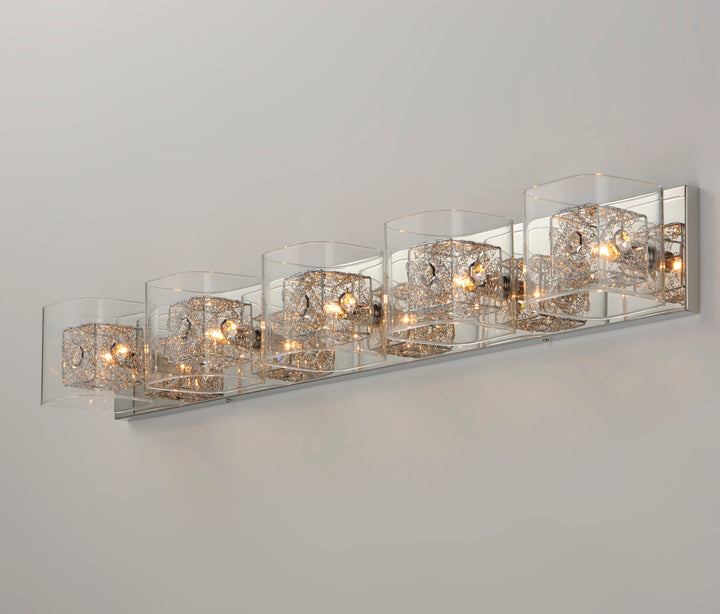 Gem 5-Light Bath Vanity with PC Shade by ET2 Lighting, styled view 1