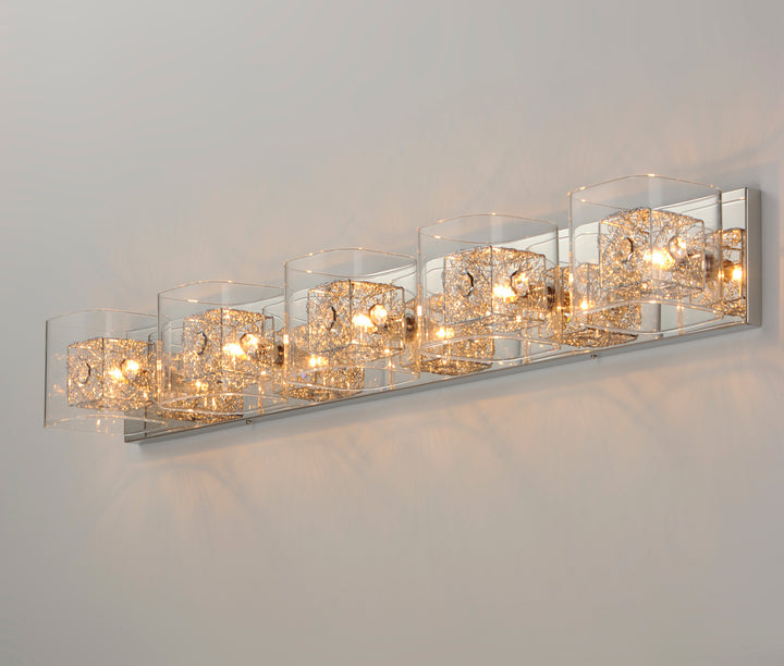 Gem 5-Light Bath Vanity with PC Shade by ET2 Lighting, styled view 3