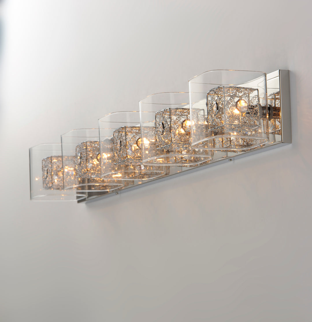 Gem 5-Light Bath Vanity with PC Shade by ET2 Lighting, styled view 4