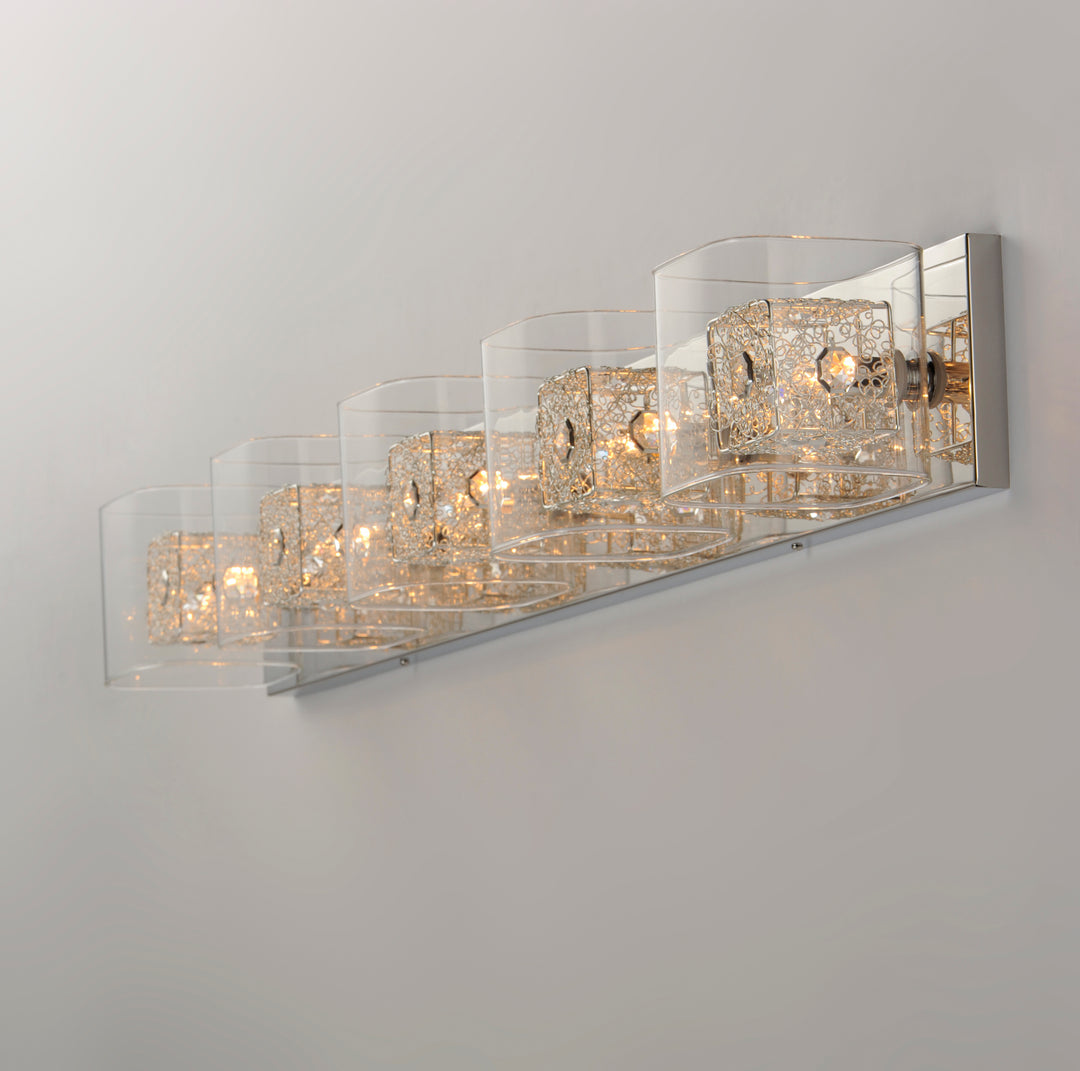 Gem 5-Light Bath Vanity with PC Shade by ET2 Lighting, styled view 7