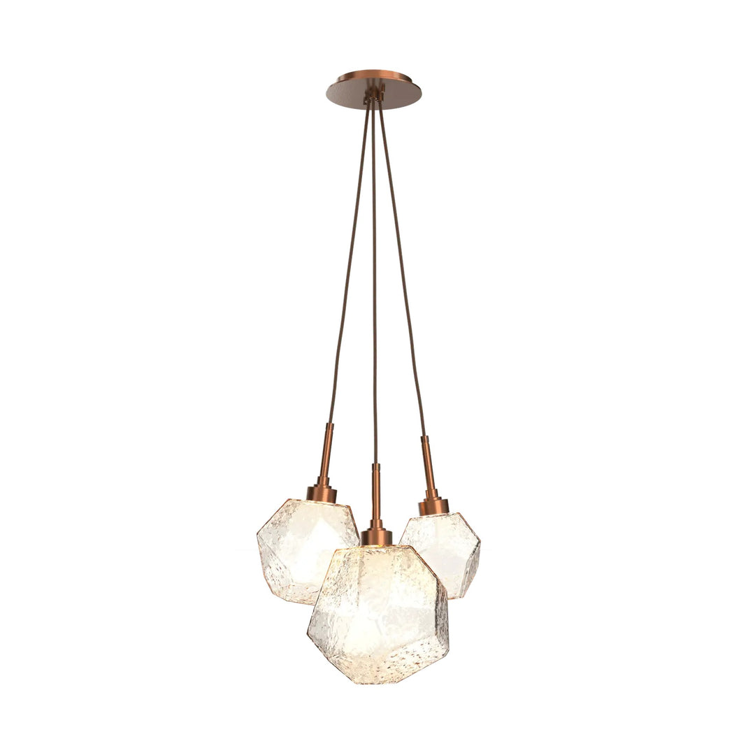 Gem Cluster Pendant by Hammerton Studio in Burnished Bronze with Amber glass (3 Lights)