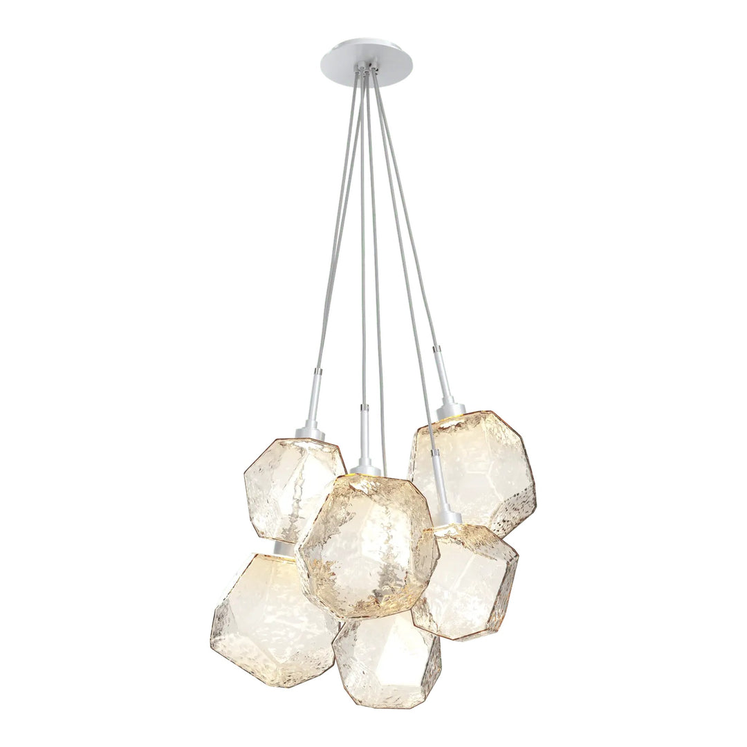 Gem Cluster Pendant by Hammerton Studio in Classic Silver with Amber glass (6 Lights)