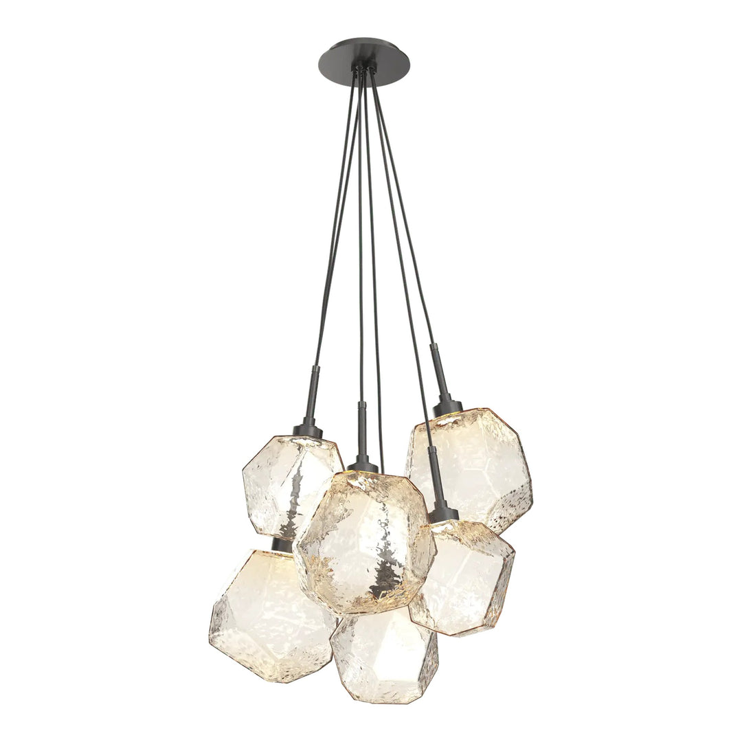 Gem Cluster Pendant by Hammerton Studio in Graphite with Amber glass (6 Lights)