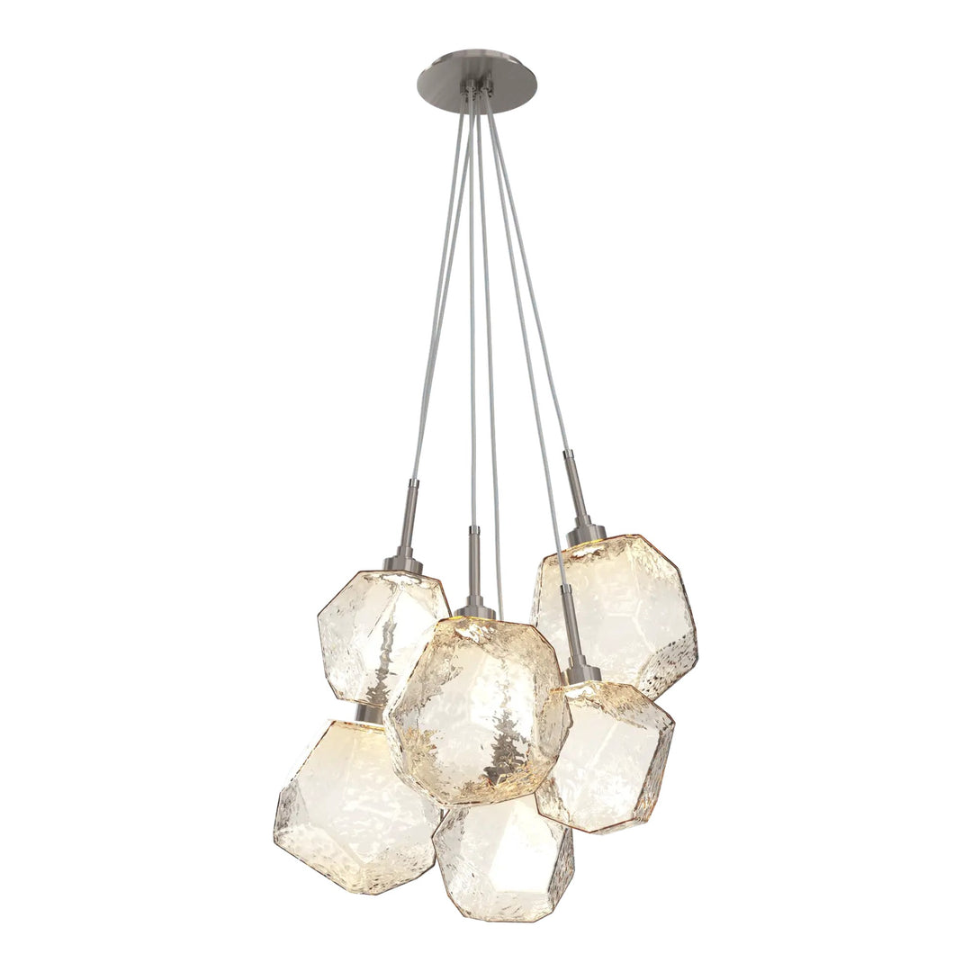 Gem Cluster Pendant by Hammerton Studio in Gunmetal with Amber glass (6 Lights)