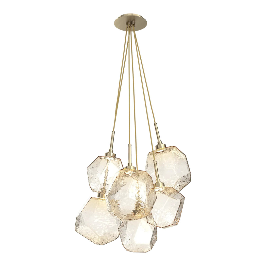 Gem Cluster Pendant by Hammerton Studio in Heritage Brass with Amber glass (6 Lights)