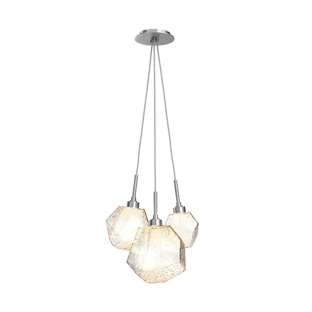 Gem Cluster Pendant by Hammerton Studio in Satin Nickel with Amber glass (3 Lights)