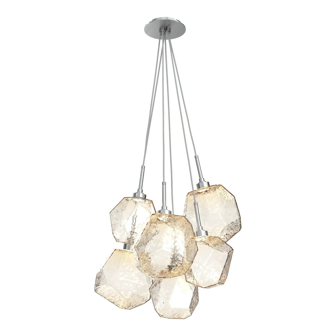 Gem Cluster Pendant by Hammerton Studio in Satin Nickel with Amber glass (6 Lights)