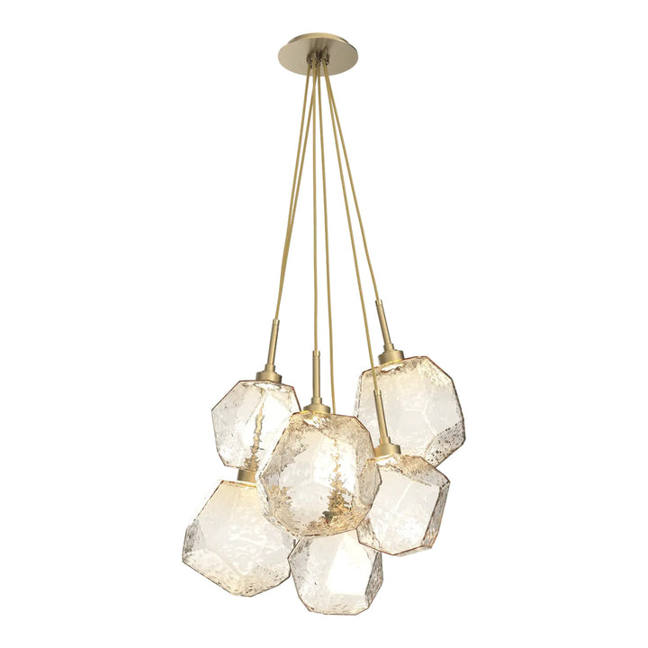 Gem Cluster Pendant by Hammerton Studio in Gilded Brass with Amber glass (6 Lights)