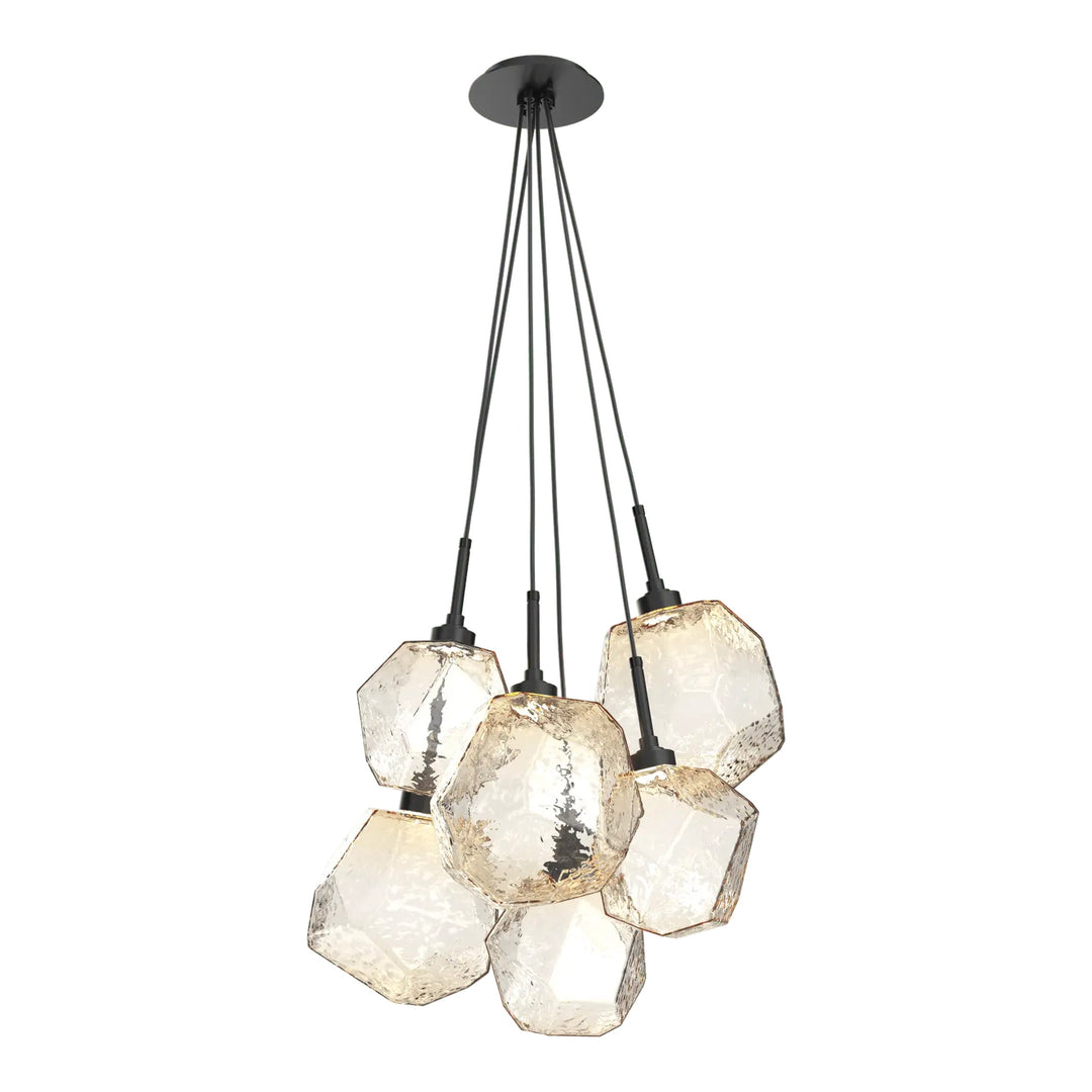 Gem Cluster Pendant by Hammerton Studio in Matte Black with Amber glass (6 Lights)