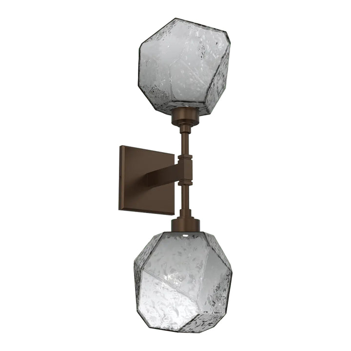 Gem Double Sconce by Hammerton Studio in Flat Bronze with Smoke glass