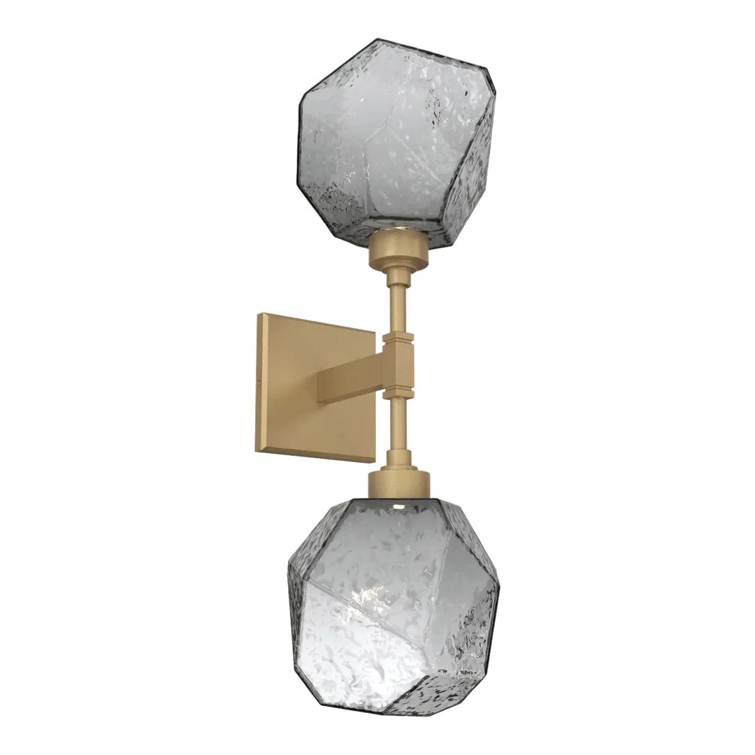Gem Double Sconce by Hammerton Studio in Gilded Brass with Smoke glass