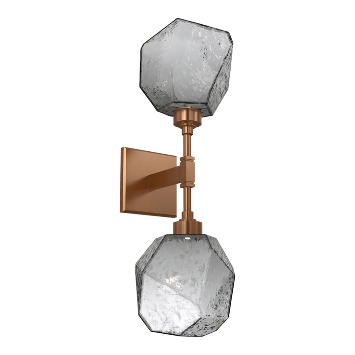 Gem Double Sconce by Hammerton Studio in Novel Brass with Smoke glass