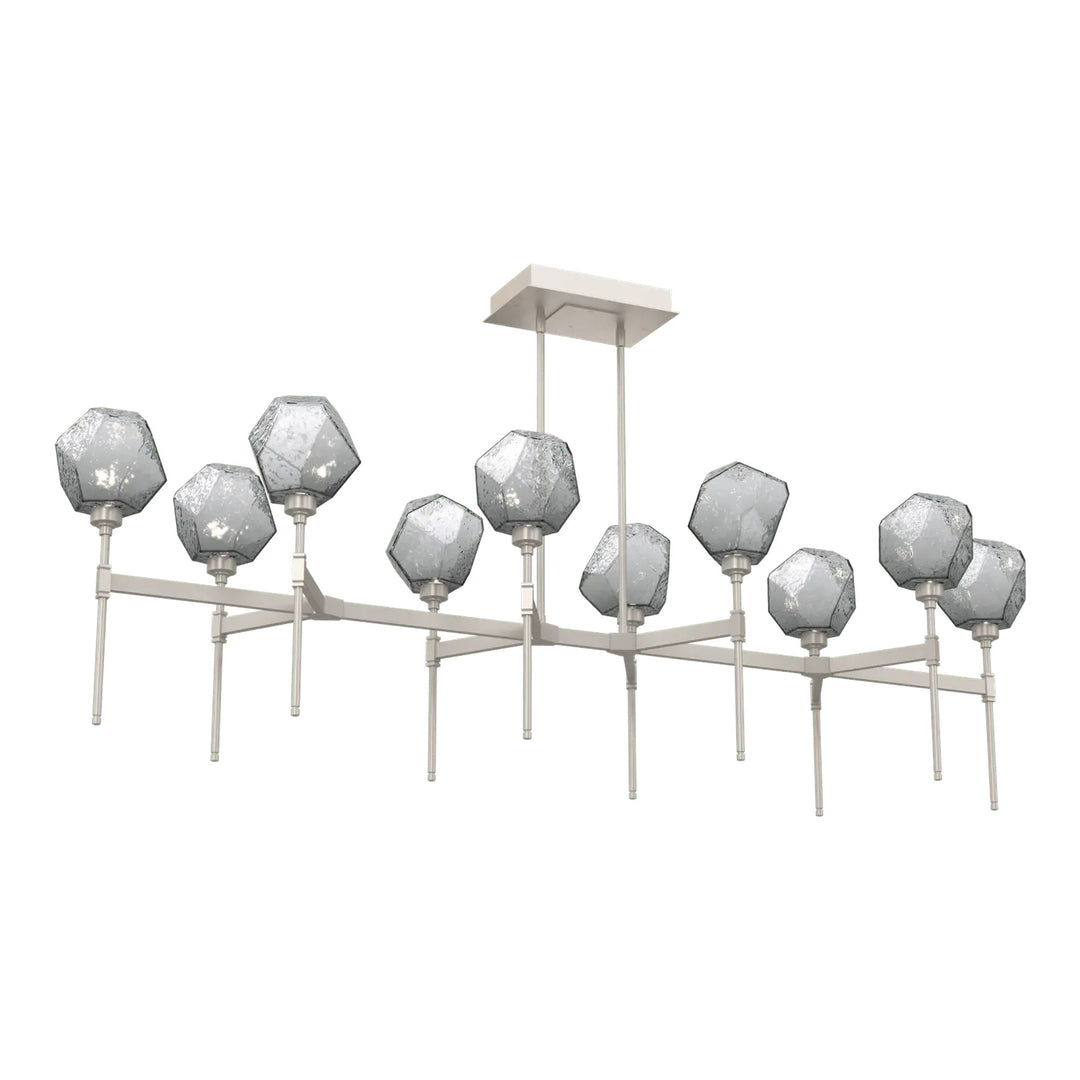 Gem Linear Belvedere Chandelier by Hammerton Studio in Beige Silver with Smoke glass (Large)