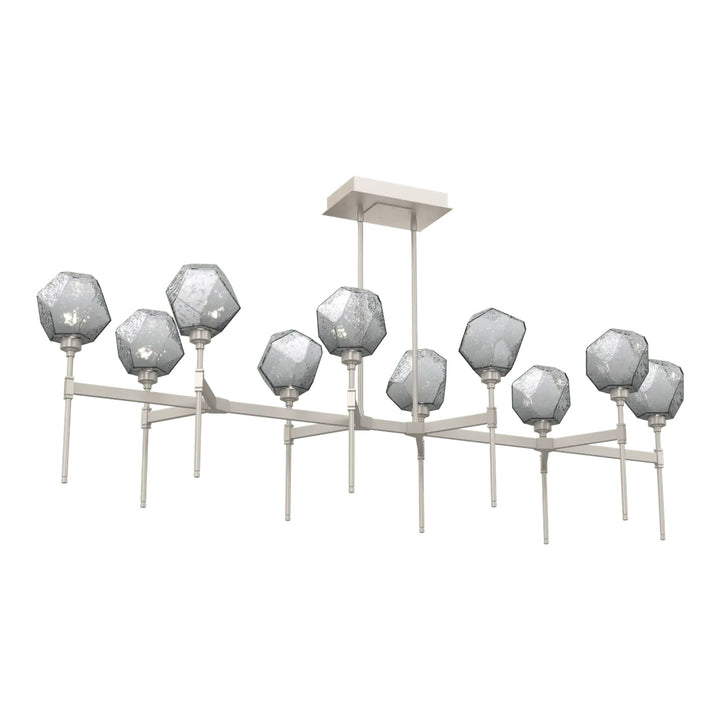 Gem Linear Belvedere Chandelier by Hammerton Studio in Beige Silver with Smoke glass (Large)