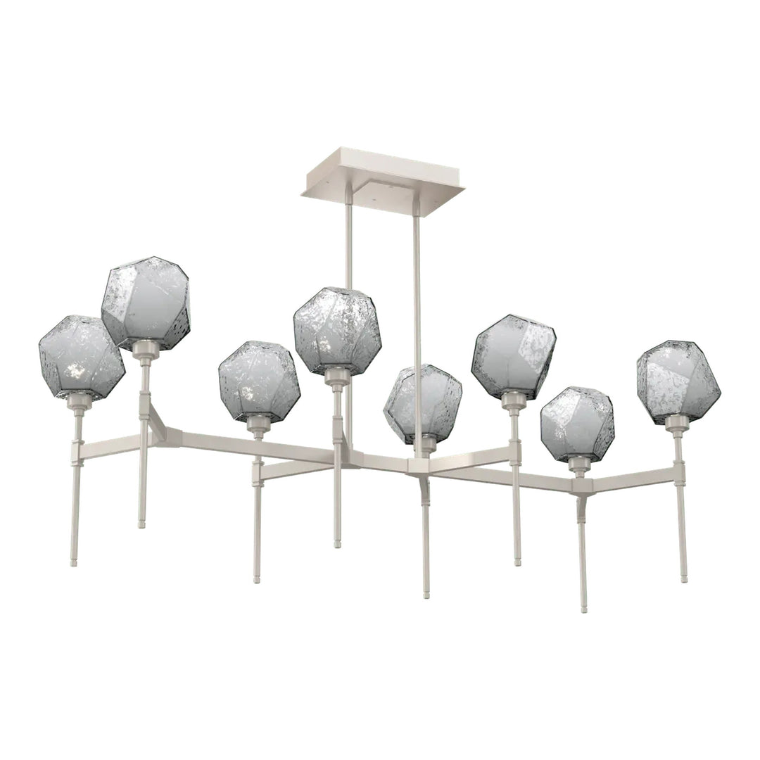 Gem Linear Belvedere Chandelier by Hammerton Studio in Beige Silver with Smoke glass (Medium)