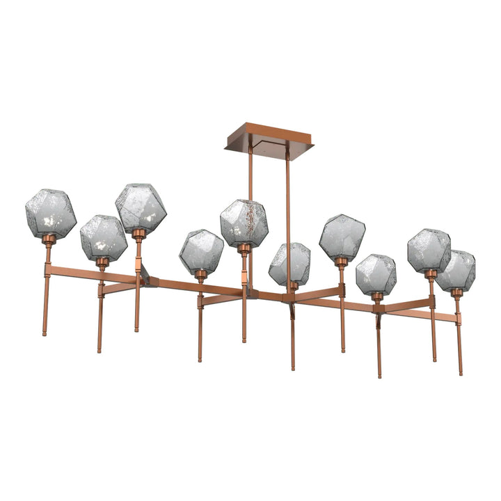 Gem Linear Belvedere Chandelier by Hammerton Studio in Burnished Bronze with Smoke glass (Large)