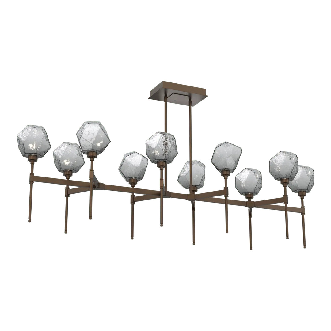 Gem Linear Belvedere Chandelier by Hammerton Studio in Flat Bronze with Smoke glass (Large)