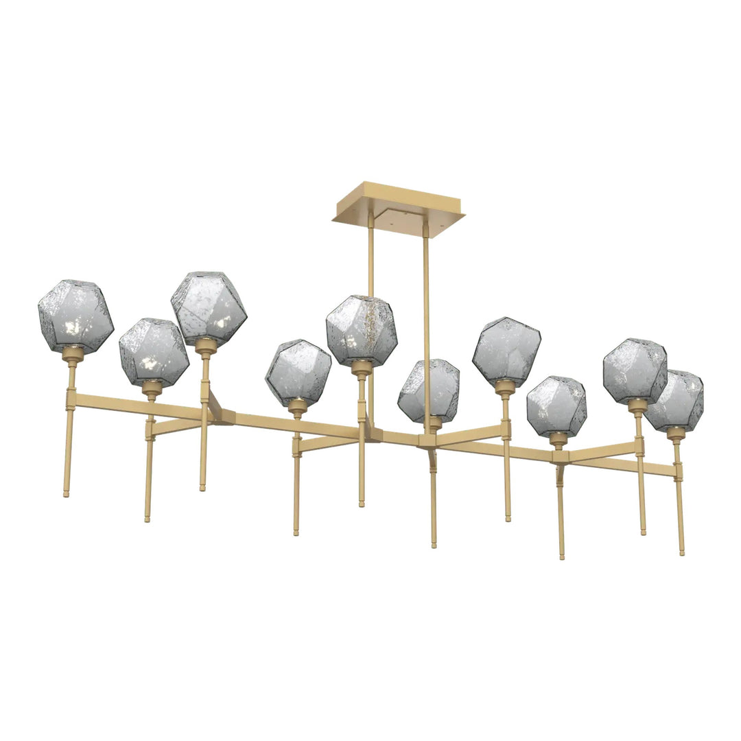 Gem Linear Belvedere Chandelier by Hammerton Studio in Gilded Brass with Smoke glass (Large)