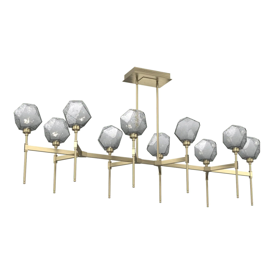 Gem Linear Belvedere Chandelier by Hammerton Studio in Heritage Brass with Smoke glass (Large)
