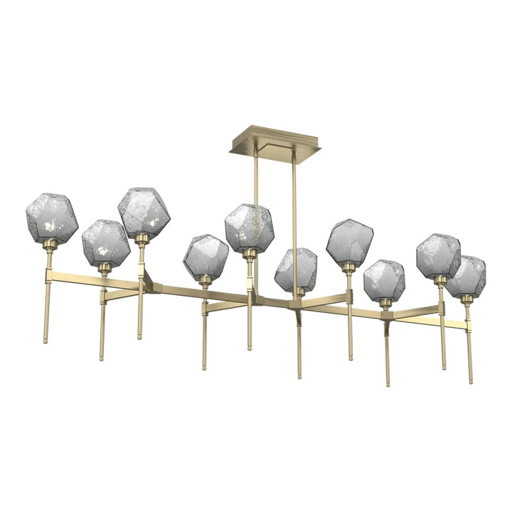 Gem Linear Belvedere Chandelier by Hammerton Studio in Heritage Brass with Smoke glass (Large)