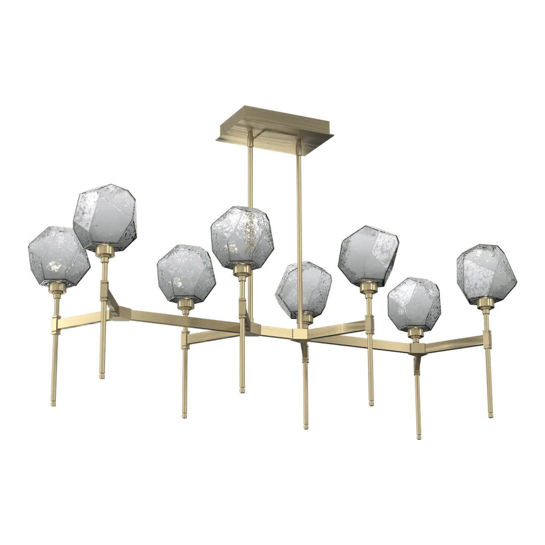 Gem Linear Belvedere Chandelier by Hammerton Studio in Heritage Brass with Smoke glass (Medium)