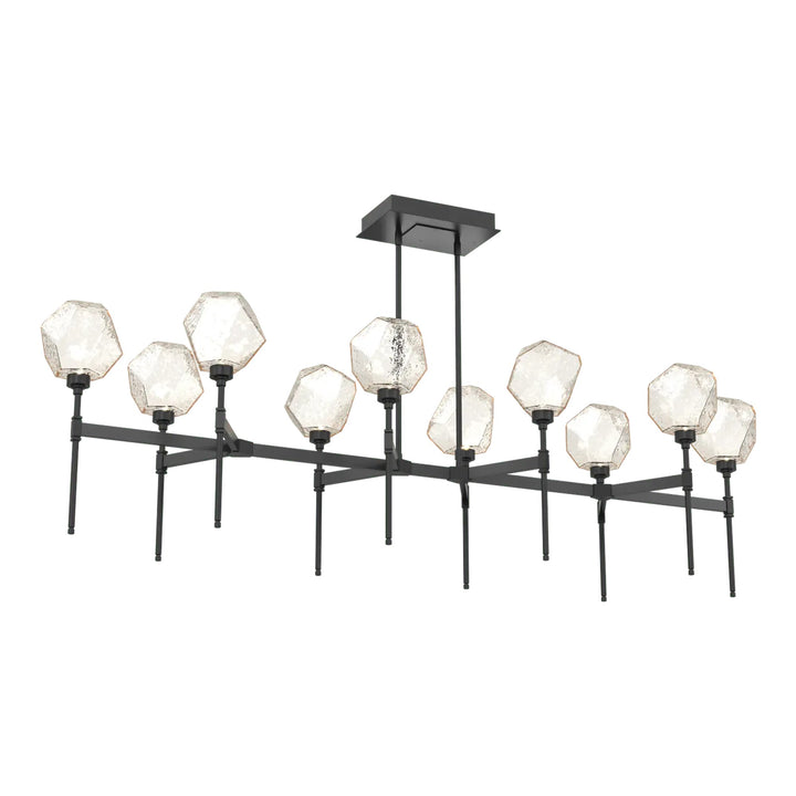 Gem Linear Belvedere Chandelier by Hammerton Studio in Matte Black with Amber glass