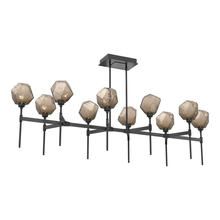 Gem Linear Belvedere Chandelier by Hammerton Studio in Matte Black with Bronze glass