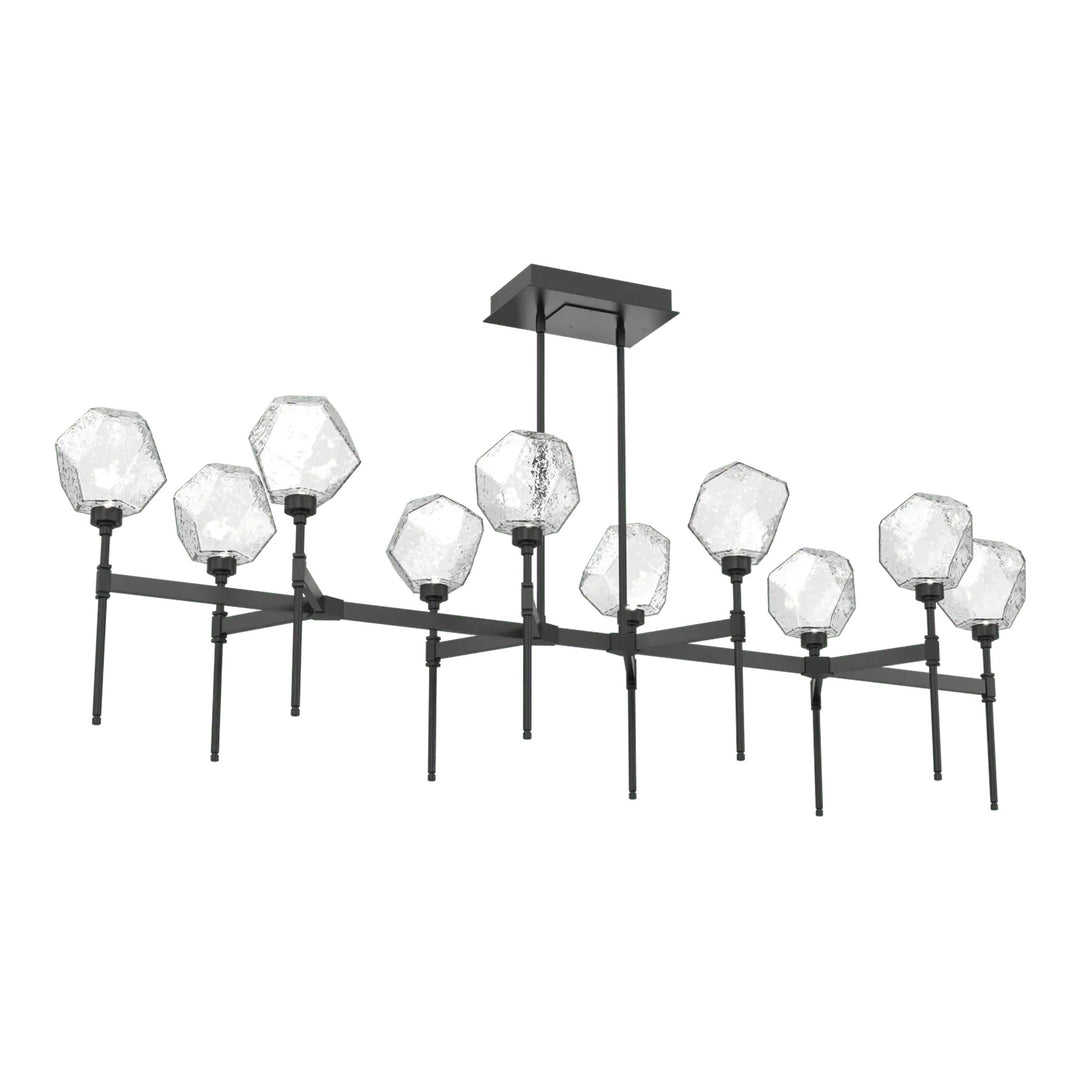 Gem Linear Belvedere Chandelier by Hammerton Studio in Matte Black with Clear glass