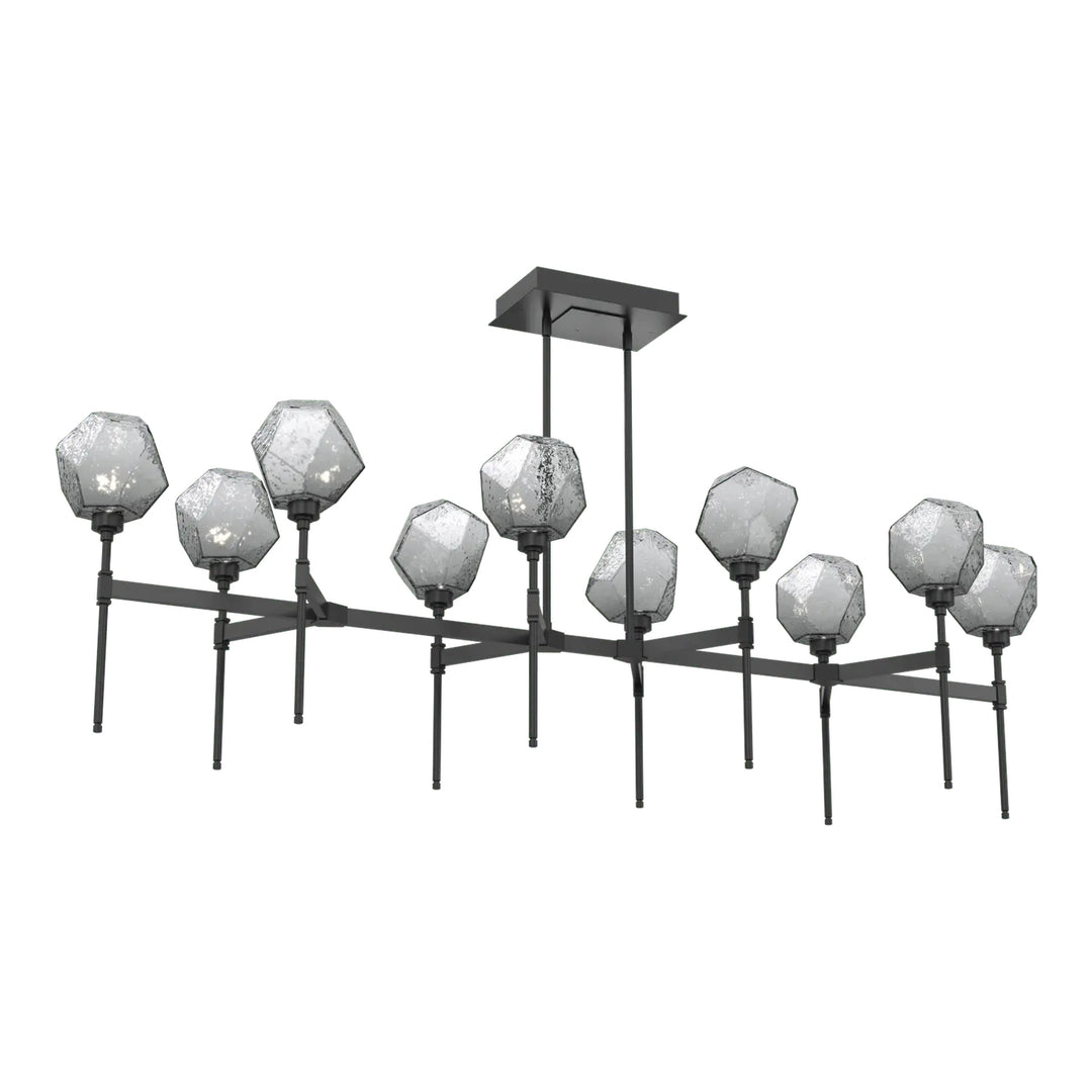 Gem Linear Belvedere Chandelier by Hammerton Studio in Matte Black with Smoke glass (Large)