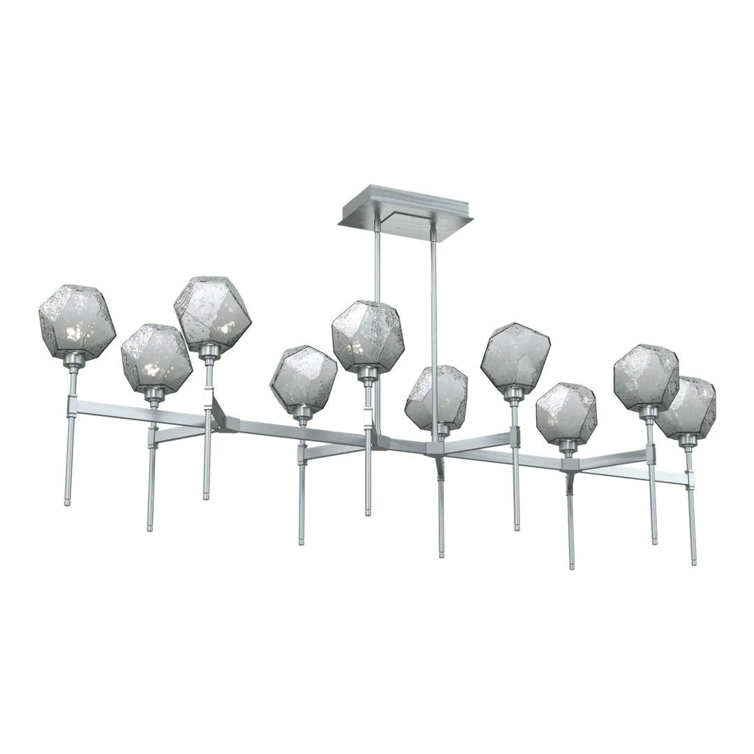 Gem Linear Belvedere Chandelier by Hammerton Studio in Satin Nickel with Smoke glass (Large)
