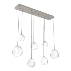 Gem Linear Pendant Chandelier by Hammerton Studio in Beige Silver with Clear glass (7 Lights)